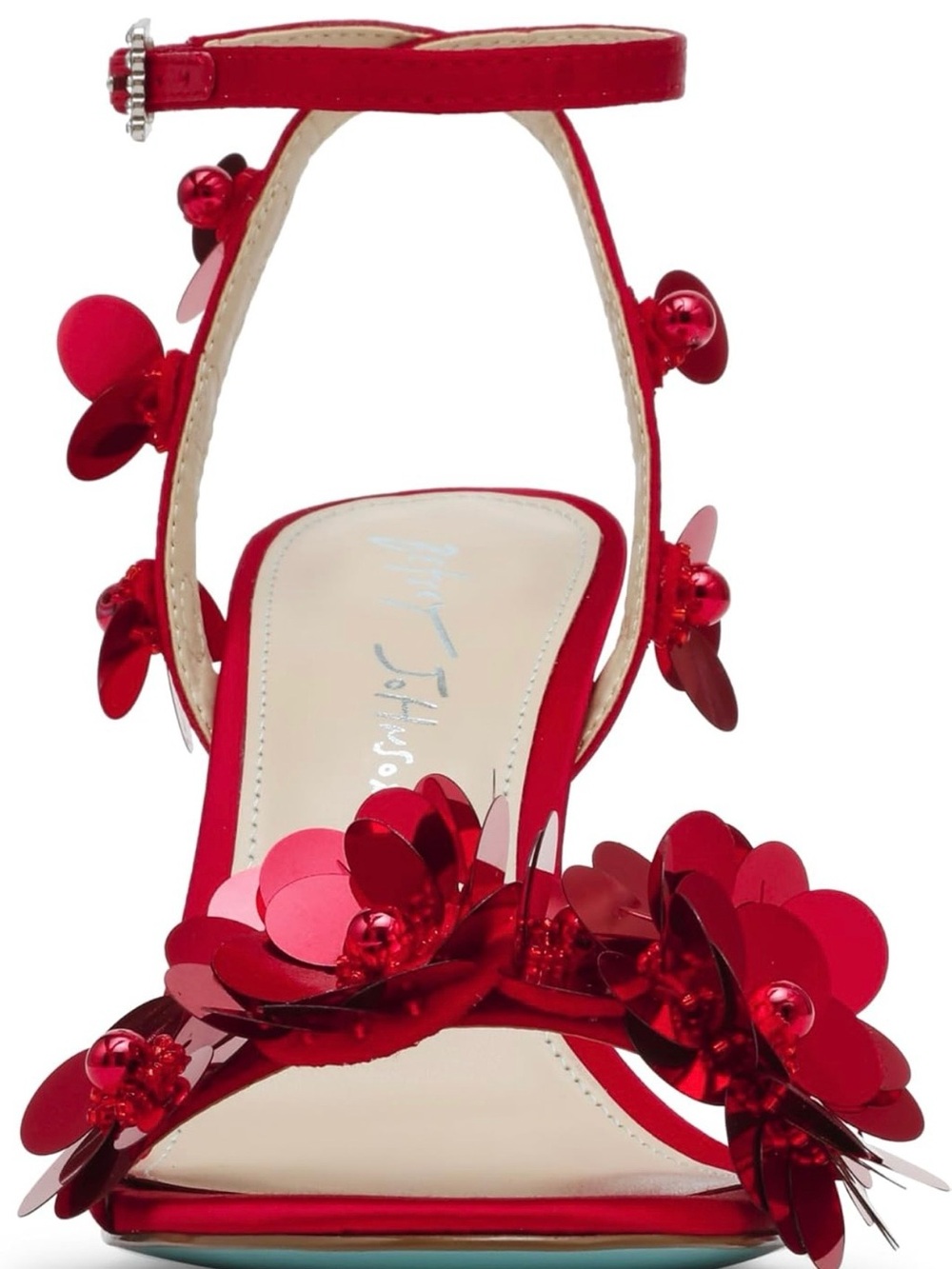 Betsey Johnson Red Floral Sequin Ankle-Strap High Heel Sandal - Picture 5 of 6